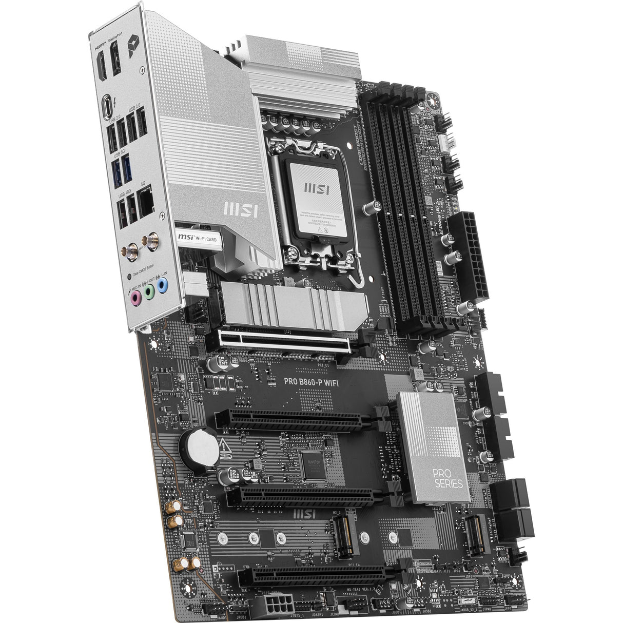 Carte mère MSI Pro B860-P WiFi Socket 1851 (argent, RAID, 5 Go-LAN, WiFi 7, BT, son, ATX)