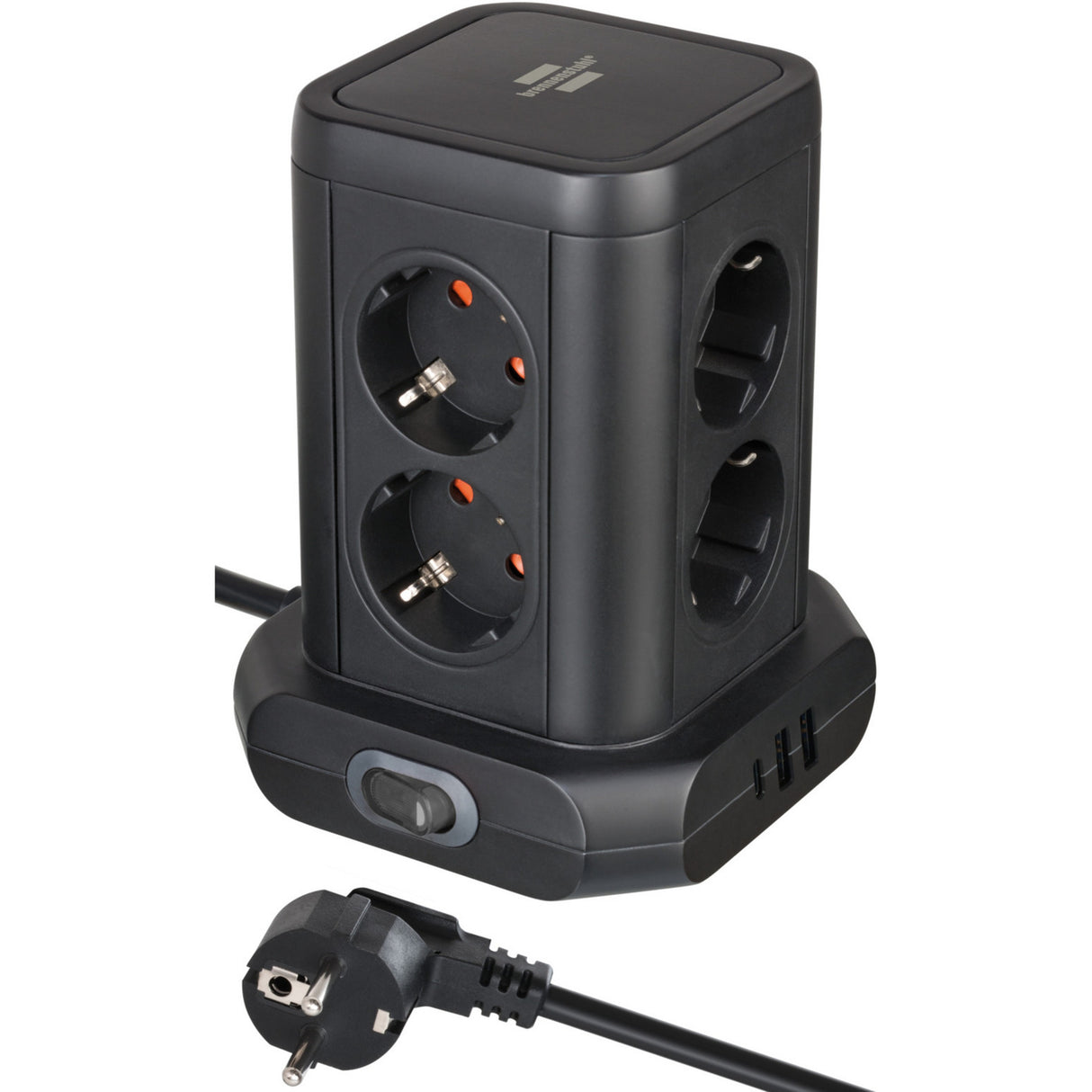 Tour multiprise Brennerstuhl avec 8 multiprises disposées à 45° (noir, 2x USB-A, 1x USB-C Power Delivery)