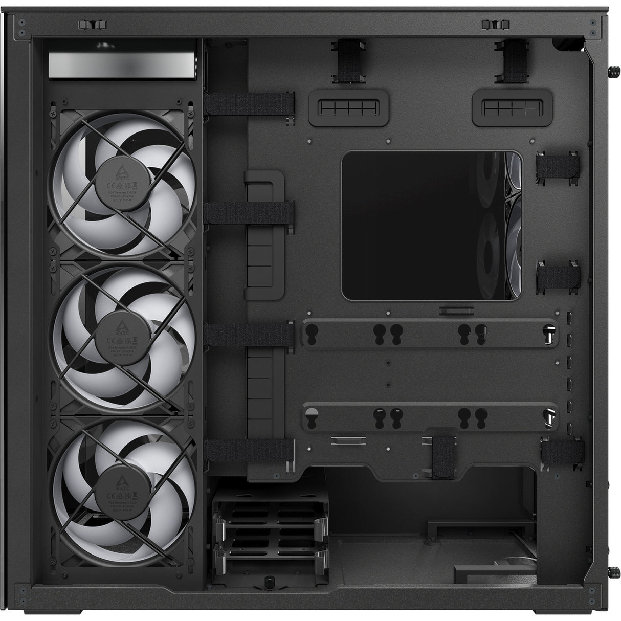 Boîtier tour midi Arctic xtender vg (noir | 2x USB-A | 1x USB-C | RVB | verre trempé)