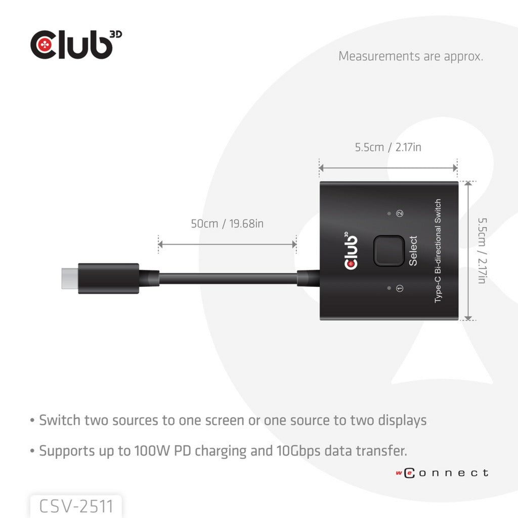 Club 3D USB-C bidirectionnel vidéo + données + commutateur PD commutateur USB (noir)