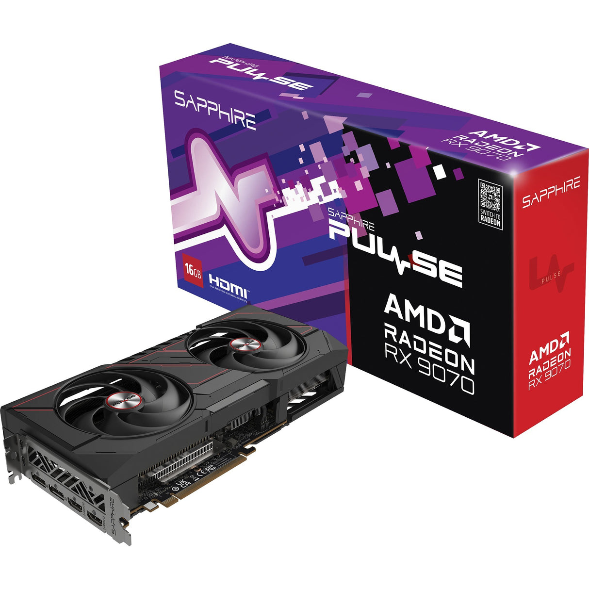 Carte graphique Sapphire Radeon RX 9070 Pulse (noir, 2x display port, 2x HDMI, RDNA4)