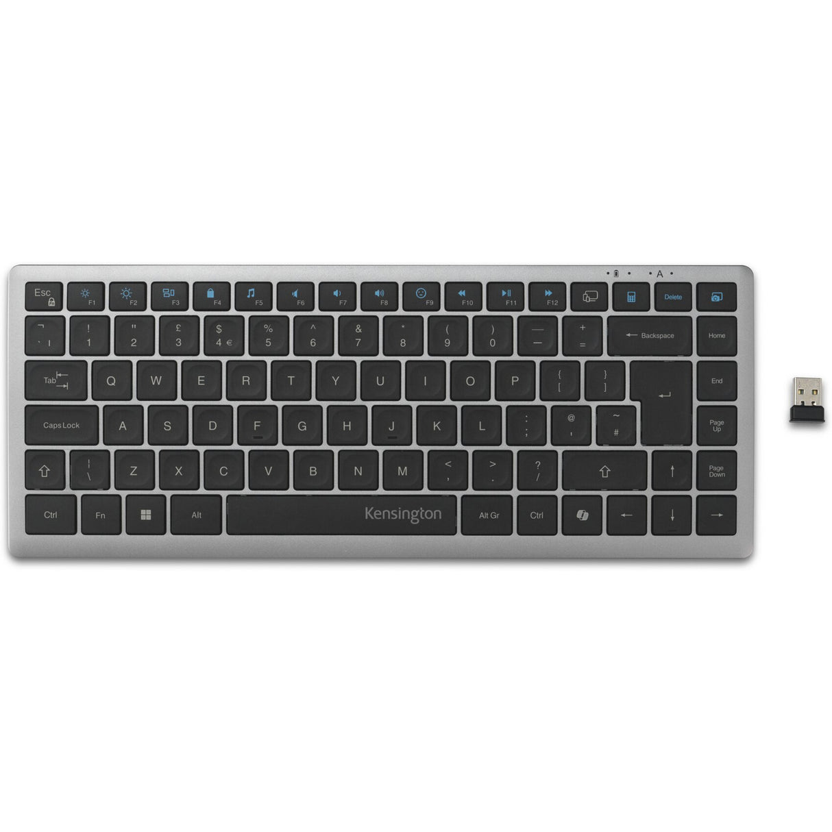 Kensington KB435 EQ clavier compact multi-appareils rechargeable (gris, disposition internationale américaine (QWERTY), commutateurs à ciseaux, 80 % (TKL), USB, 2,4 GHz, Bluetooth 5.4)