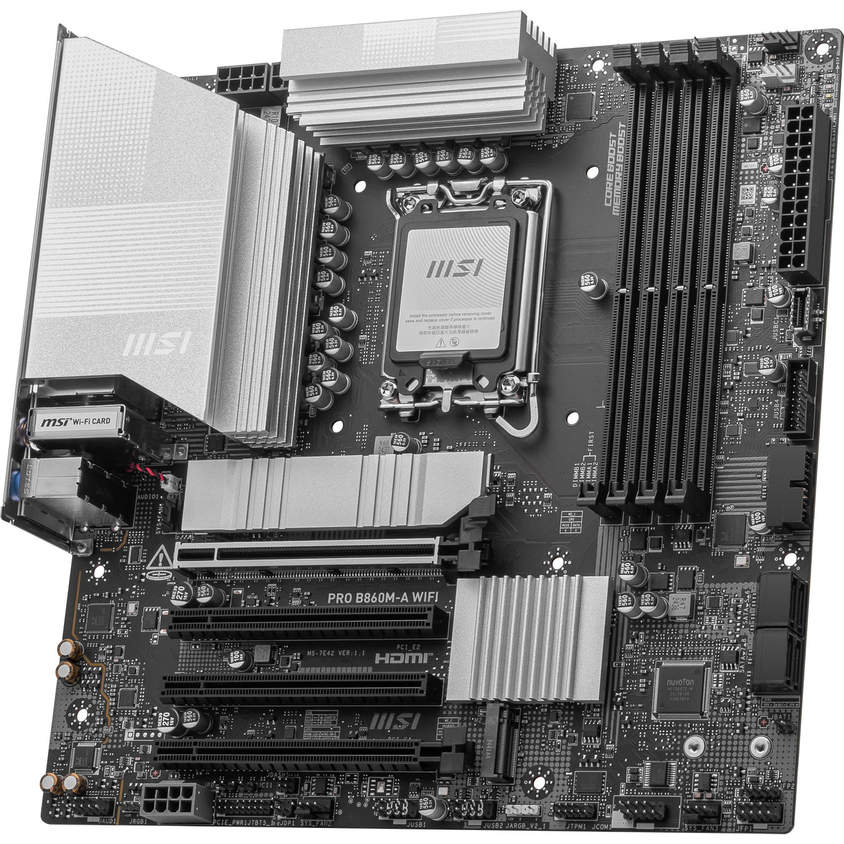 Carte mère MSI Pro B860M-A WiFi Socket 1851 (argent, RAID, 5 Go-LAN, WiFi 7, BT, Sound, µATX)