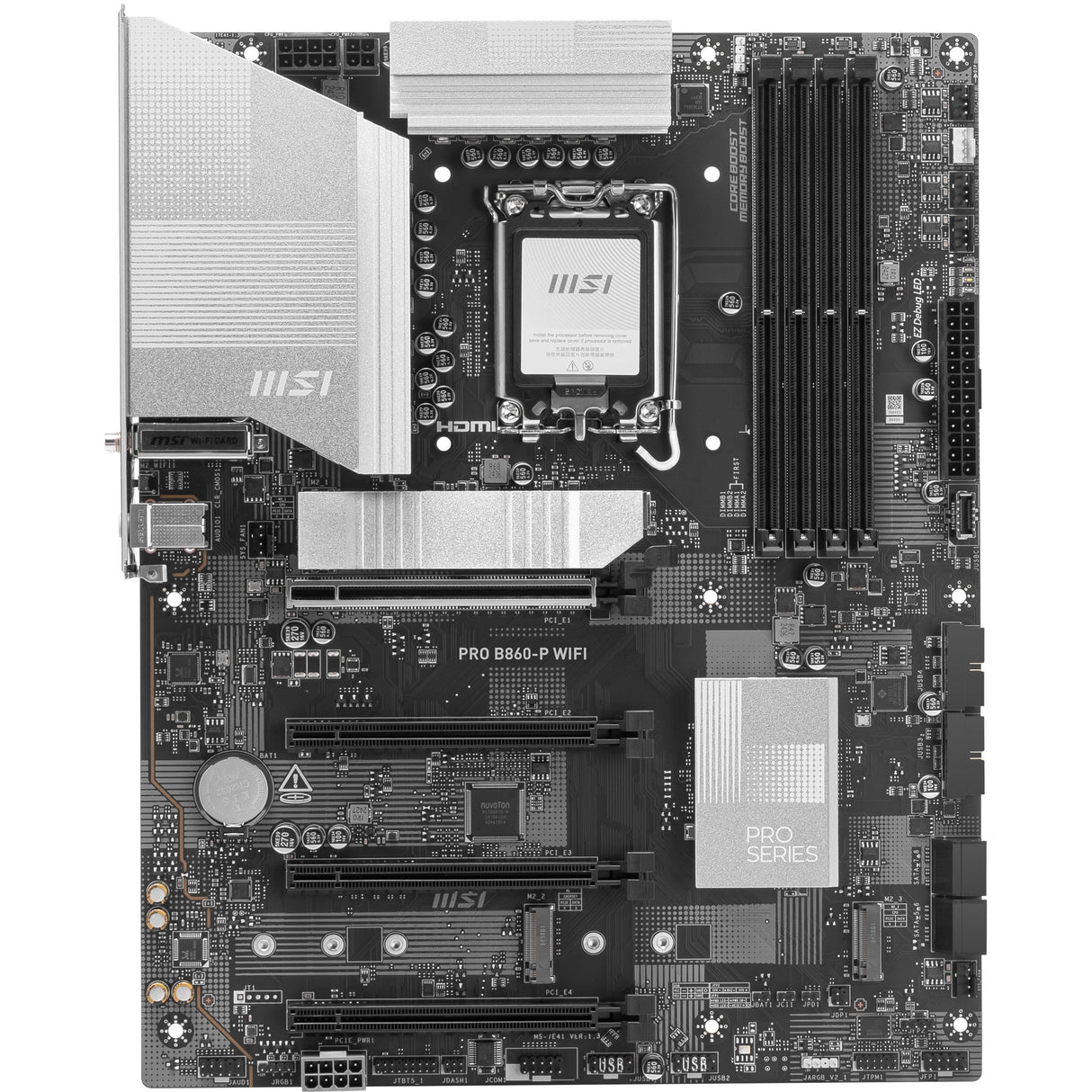 Carte mère MSI Pro B860-P WiFi Socket 1851 (argent, RAID, 5 Go-LAN, WiFi 7, BT, son, ATX)