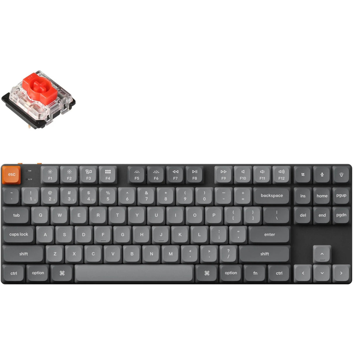 Clavier mécanique Keychron k1 max-h1 RVB (noir, disposition américaine (qwerty), gateron low profile 2.0 rouge mécanique, 75 %, LED RVB, pbt double-shot, échange à chaud, 2,4 GHz | Bluetooth 5.1 | USB-C)