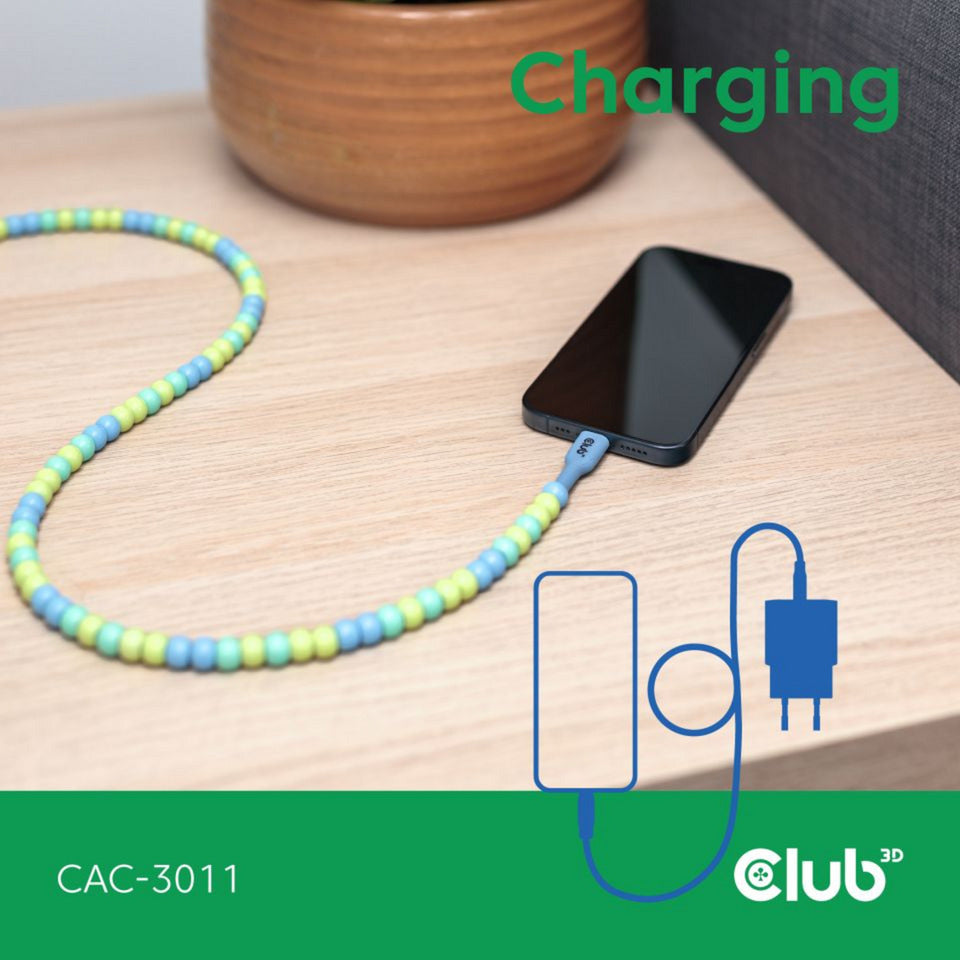 Câble perlé Club 3D USB-C bleu, câble de 2 mètres (bleu)