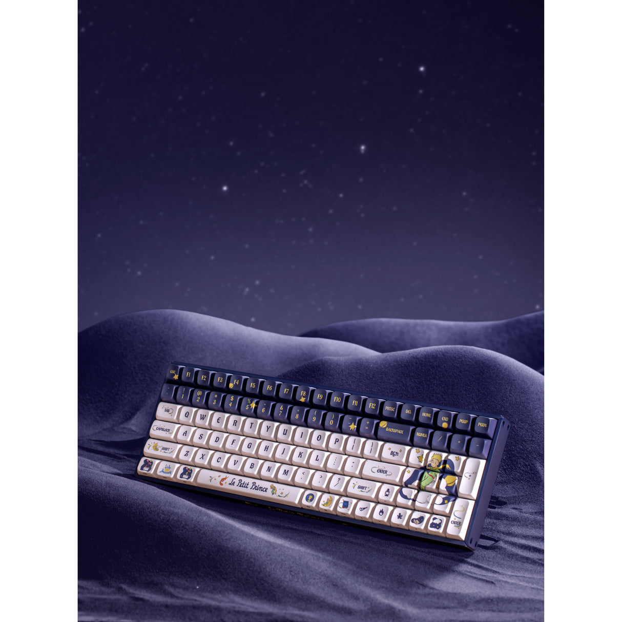 Clavier de jeu mécanique Iqunix F97 Starry Tryst RGB (bleu foncé, disposition américaine (QWERTY), Iqunix Little Prince, 96 %, LED RVB, remplaçables à chaud, PBT, 2,4 GHz | Bluetooth 5.1 | USB-C)