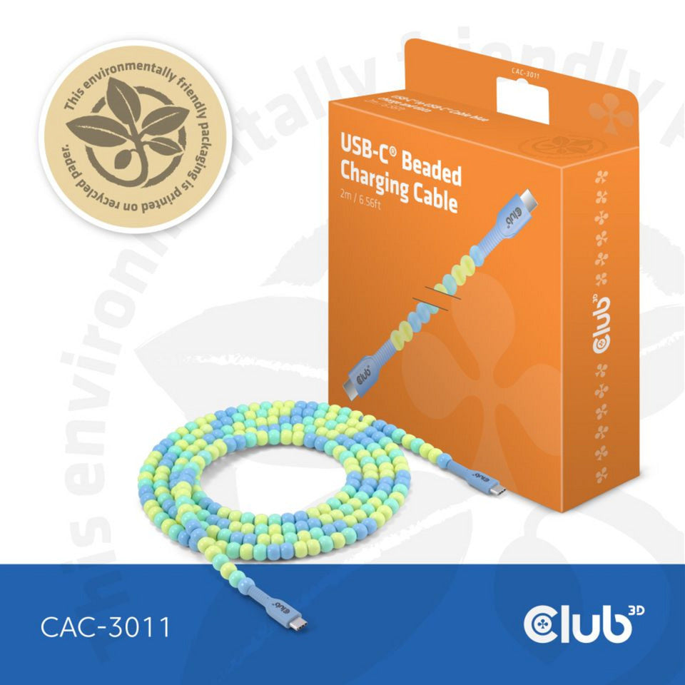 Câble perlé Club 3D USB-C bleu, câble de 2 mètres (bleu)