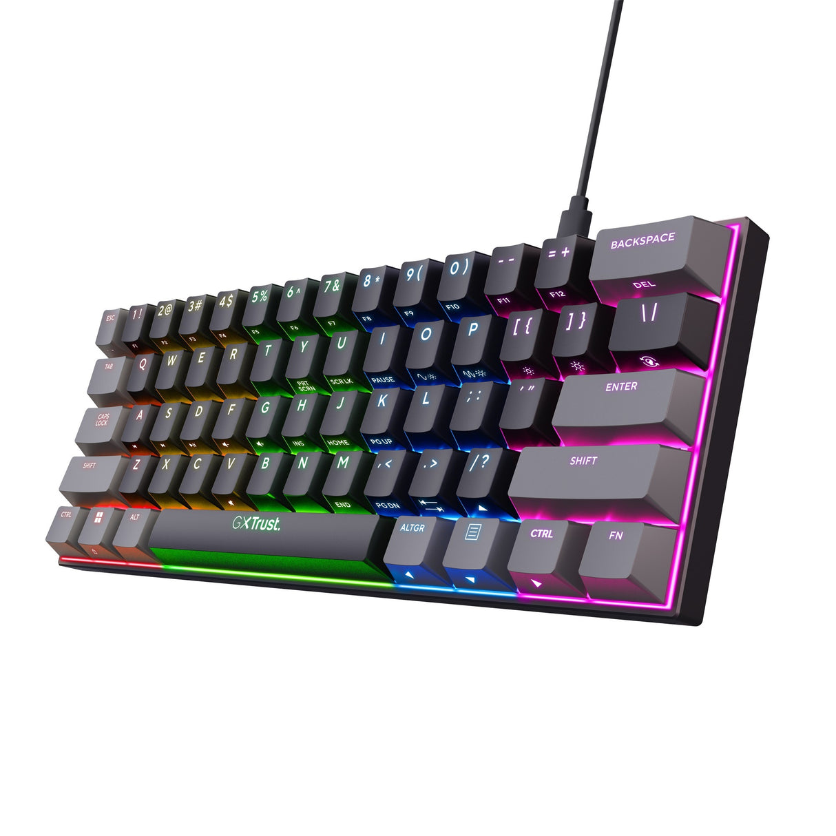 Trust GXT 867 Acira 60 % mini clavier de jeu mécanique (noir, disposition américaine (QWERTY), Outemu Red, 60 %, RVB)