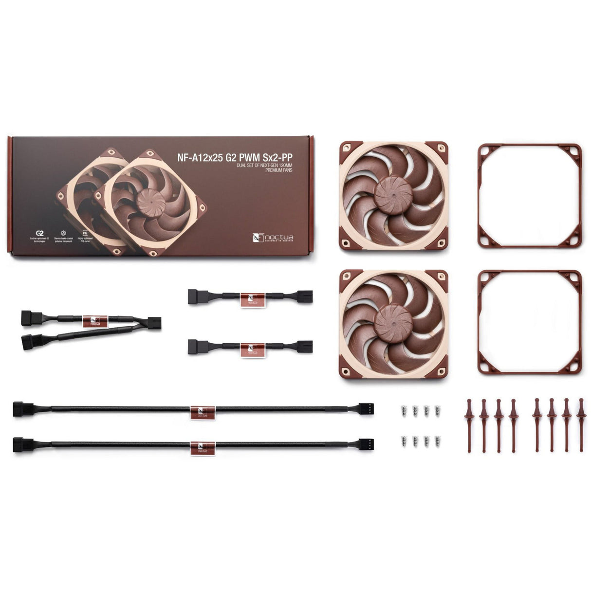 Noctua nf-a12x25 g2 pwm sx2-pp ventilateurs de boîtier (marron, 2 pièces, 120 x 120 x 25 mm)
