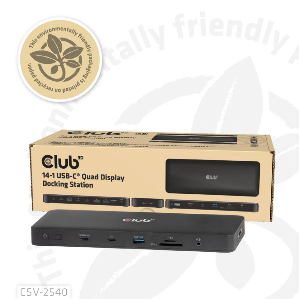 Station d'accueil à quatre écrans USB-C Club 3D 14-1 (noir)