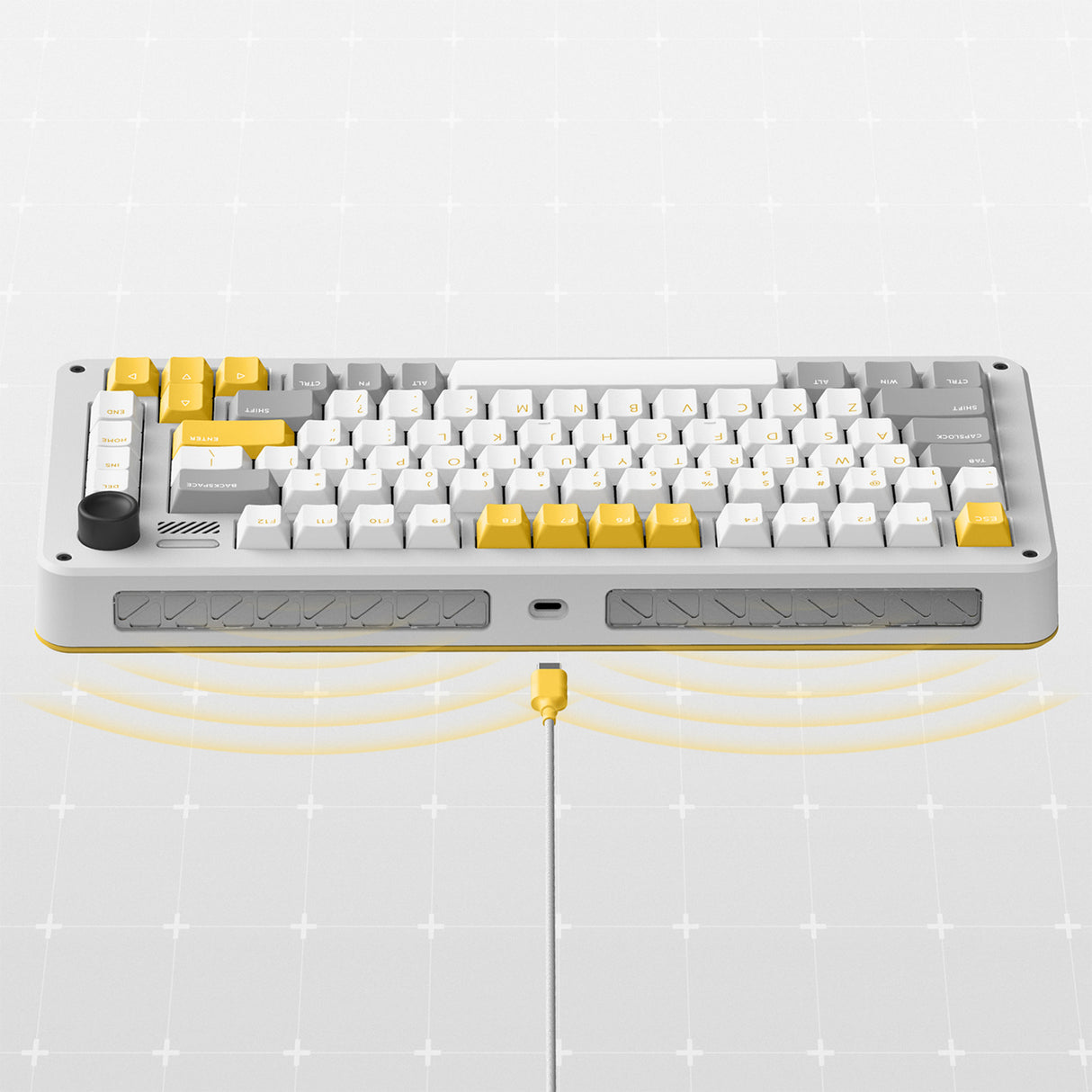 Clavier mécanique sans fil Ty iquunix zx75 gravi wave (gris, disposition américaine (qwer), rouge gateron, 75 %, LED RVB, remplaçable à chaud, pbt double prise, 2,4 GHz | Bluetooth 5.1 | USB-C)