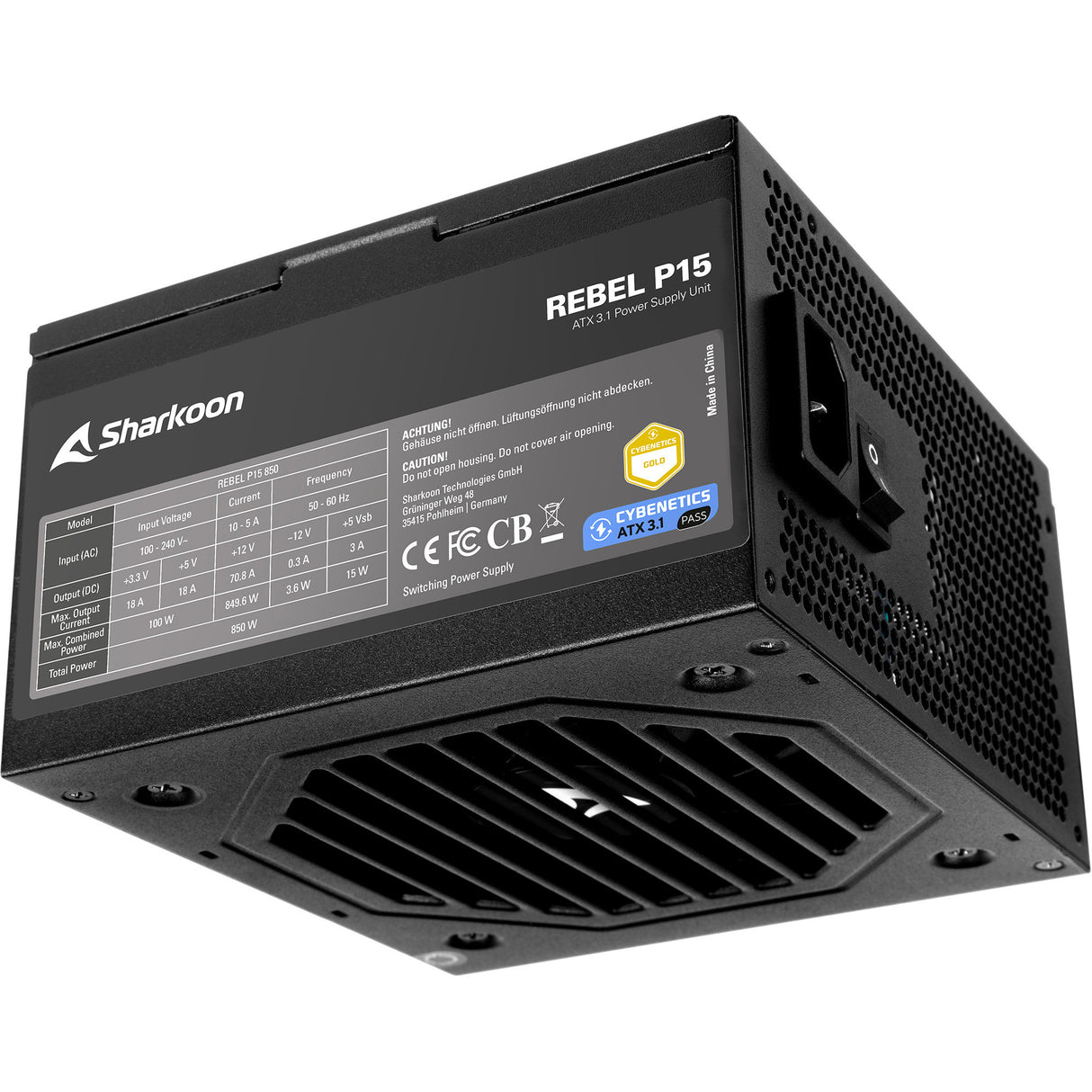Alimentation Sharkoon rebel p15 850 watts (noir, 1x 12v-2x6, 4x pcie)