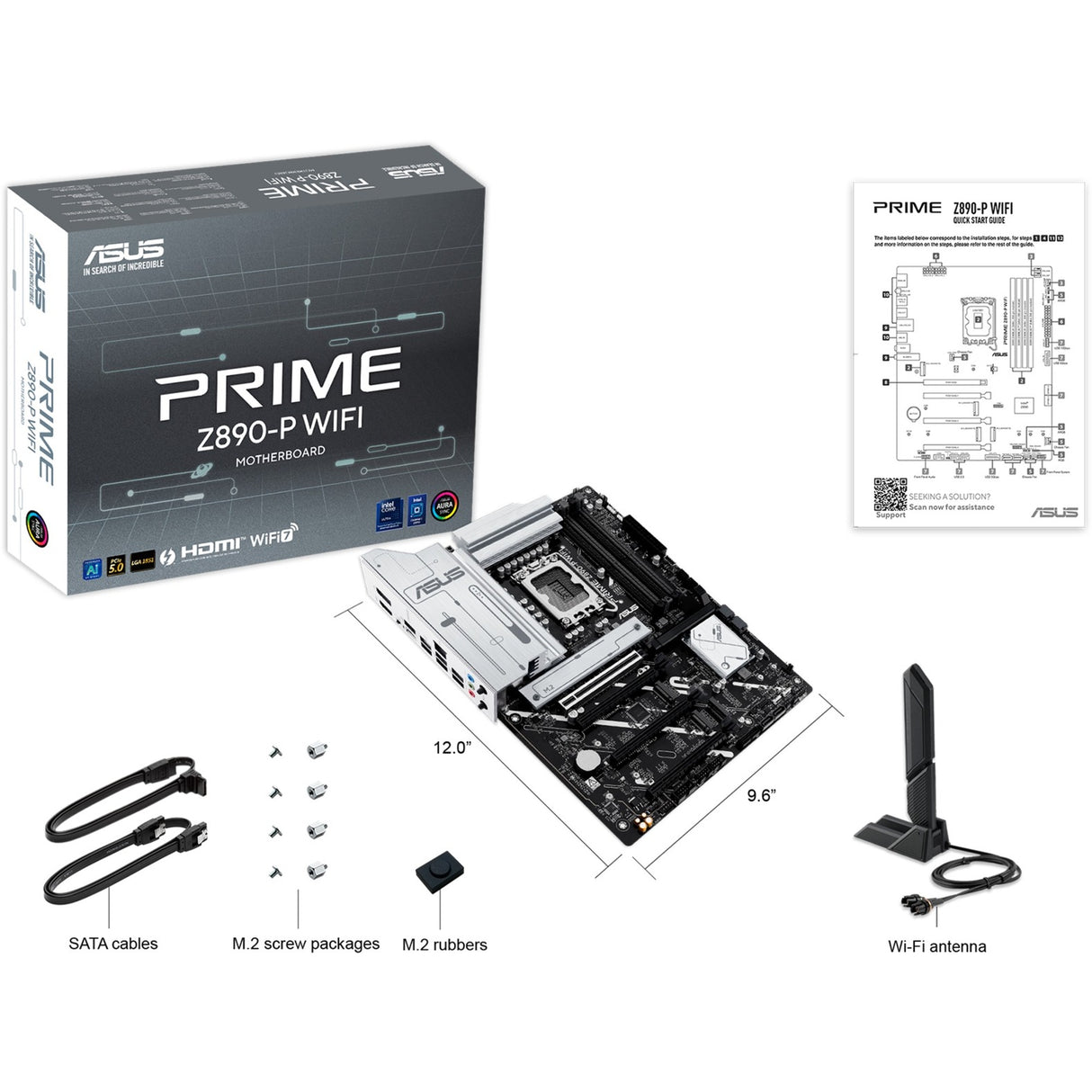 Carte mère Asus Prime Z890-P WiFi Socket 1851 (RAID, 2,5 Go-LAN, WiFi 7, BT, Son, ATX)