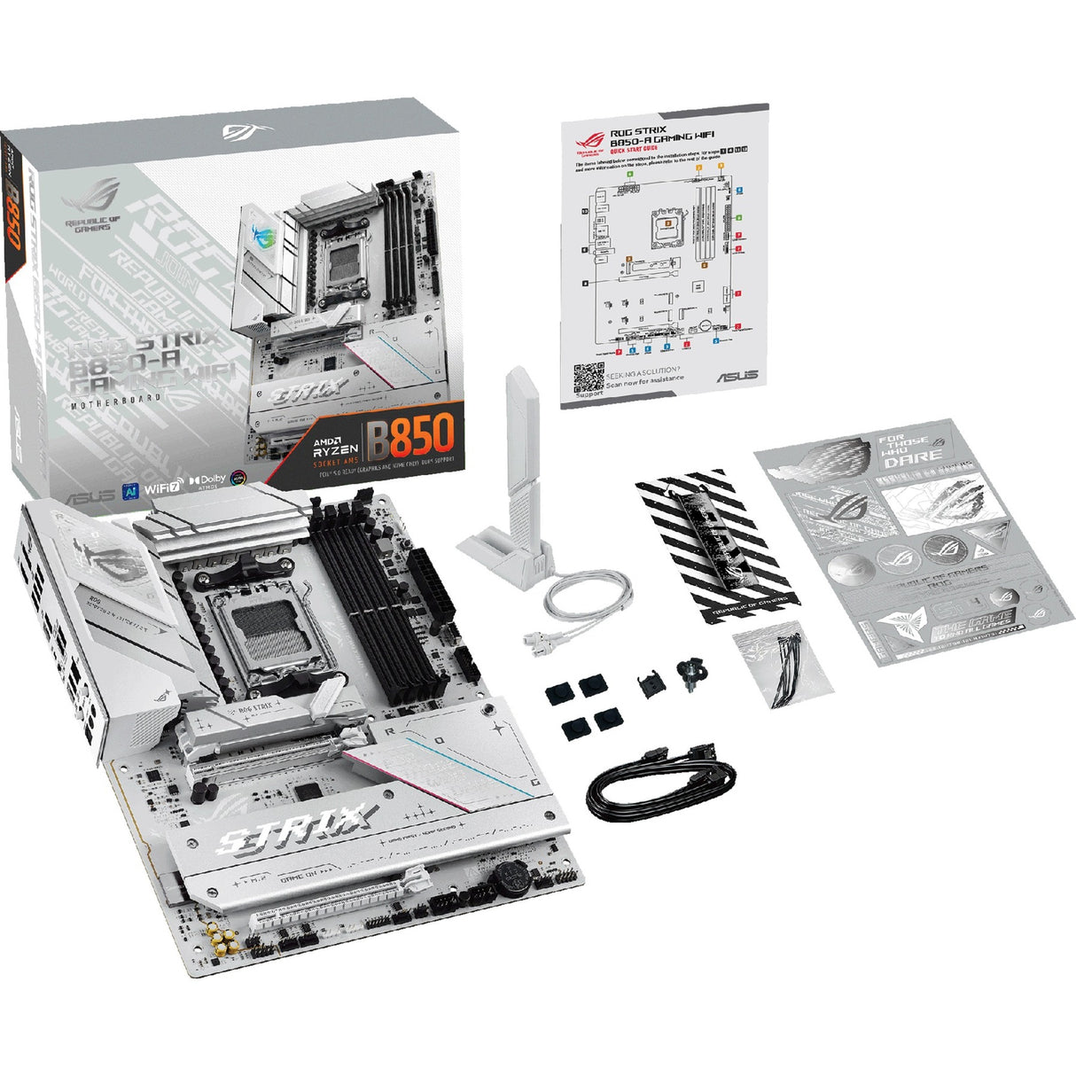 Carte mère Asus ROG Strix B850-A Gaming Wi-Fi Socket AM5 (blanc, 2,5 Go-LAN, Wi-Fi 7, BT, son, ATX)