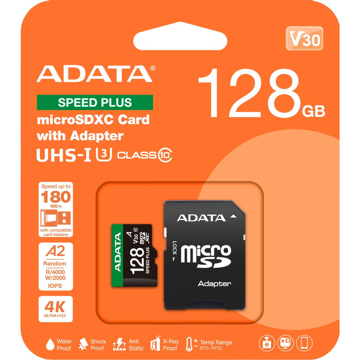 Carte mémoire Adata speed plus microSDXC 128 Go (uhs-i u3, classe 10, v30, a2)