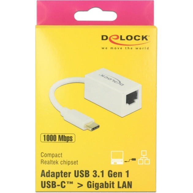 Delock superspeed USB-C (USB 3.1 gen 1) mâle > adaptateur compact Gigabit LAN 10 100 1000 mbps (blanc, 0,135 mètres)