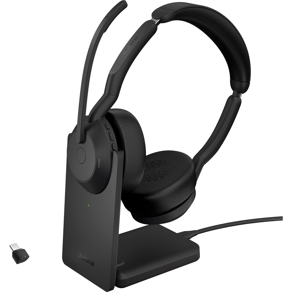 Jabra évolue2 55, incl. support de chargement pour casque supra-auriculaire (noir, stéréo, uc, usb-c, link380c)