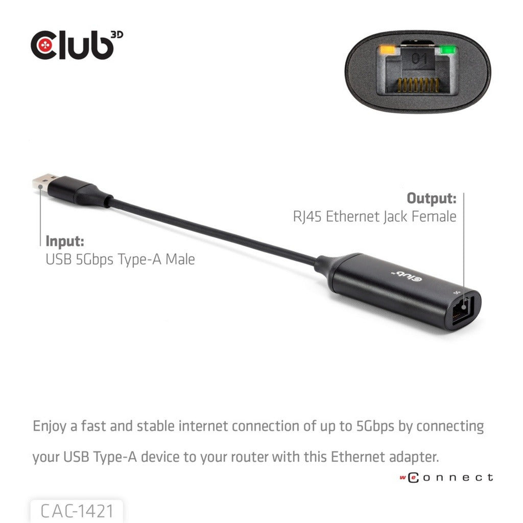 Adaptateur Club 3D USB-A vers RJ45 Ethernet 5 Gbit/s (noir)