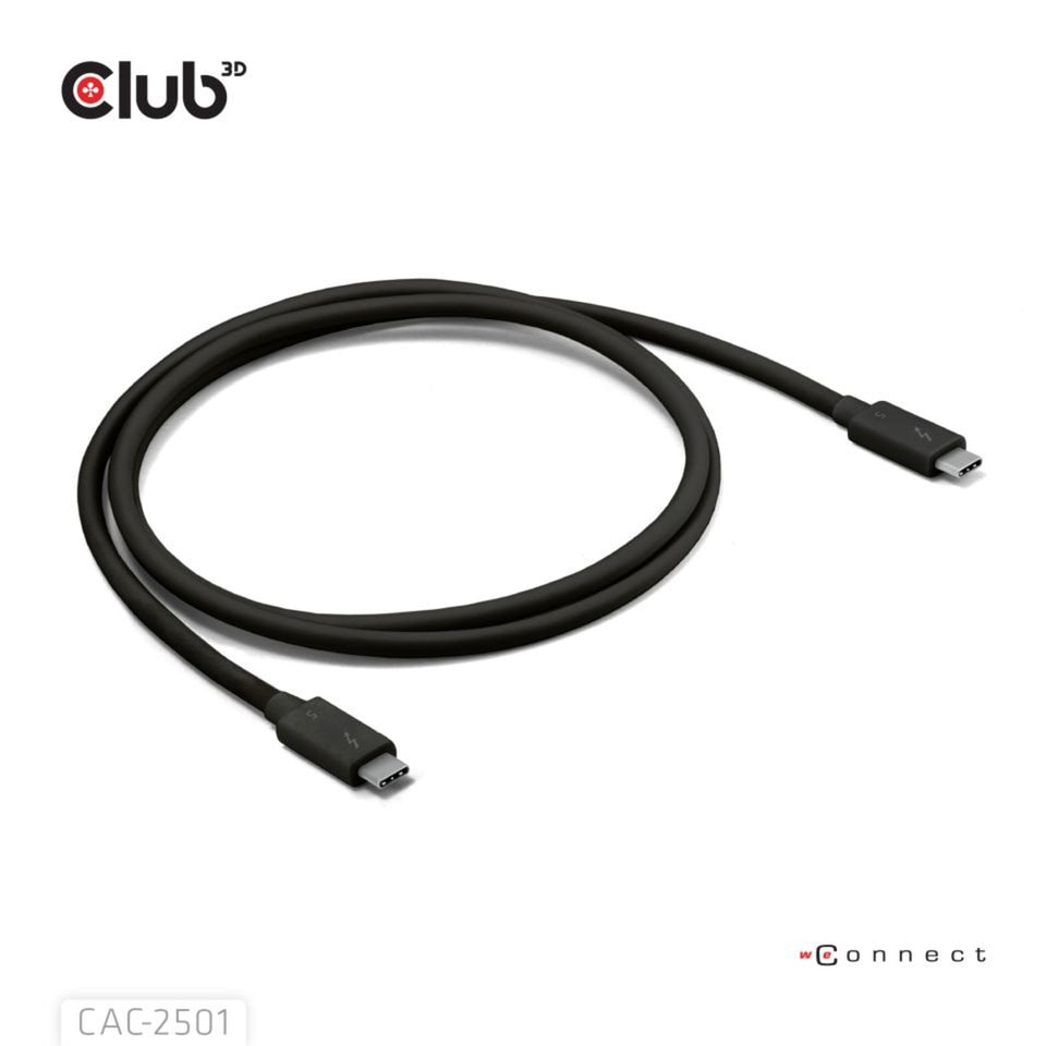 Câble certifié Club 3d Thunderbolt 5 8k240hz (noir, données 80 120 gbps, epr 240 watts, 1 mètre)
