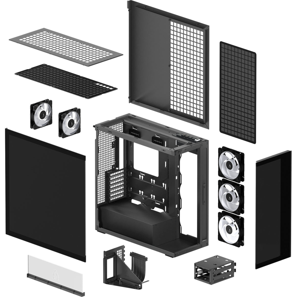 Boîtier tour midi Arctic xtender vg (noir | 2x USB-A | 1x USB-C | RVB | verre trempé)