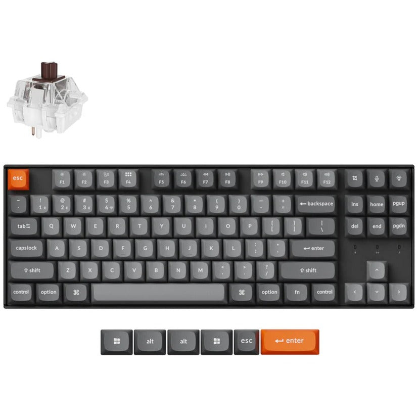 Clavier mécanique Keychron k8 max-h3 RVB (noir, disposition américaine (qwerty), super marron, 80 % (tkl), LED RVB, osa double-shot pbt, hot swap, usb-c | 2,4 GHz | Bluetooth 5.1)