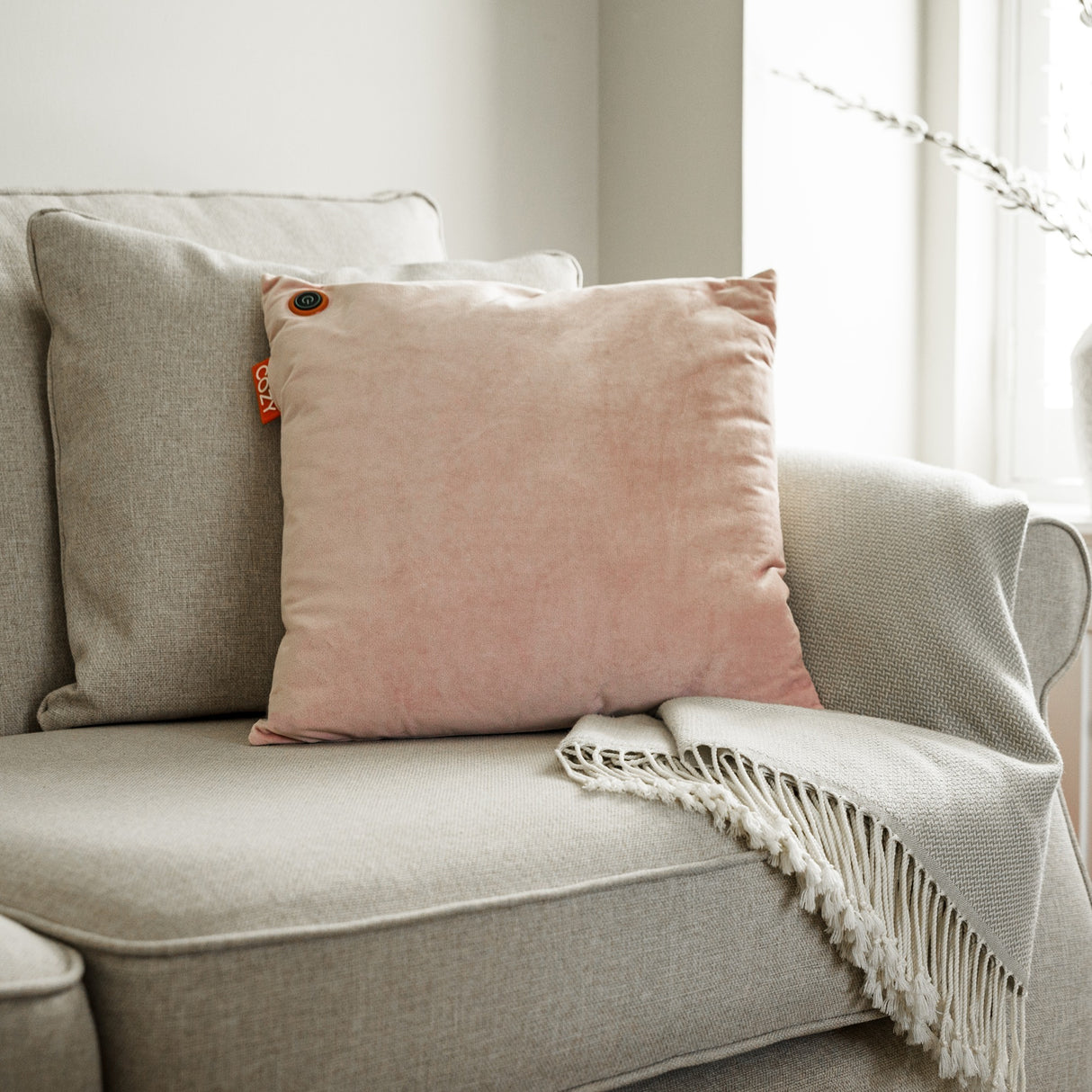 Coussin chauffant sans fil Cozy una Velvet 45 x 45 cm (rose clair, power bank 5000 mah)