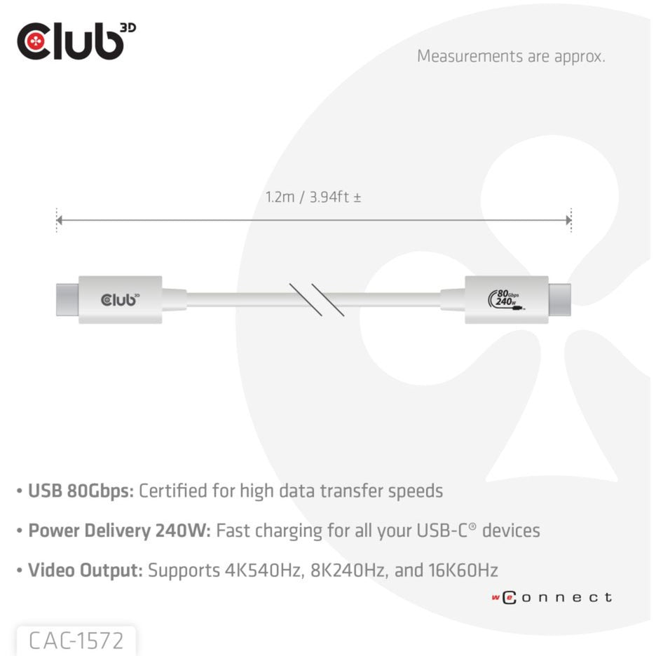 Club 3d USB-C 80 Gbit/s certifié 240 W 8 K 240 Hz.