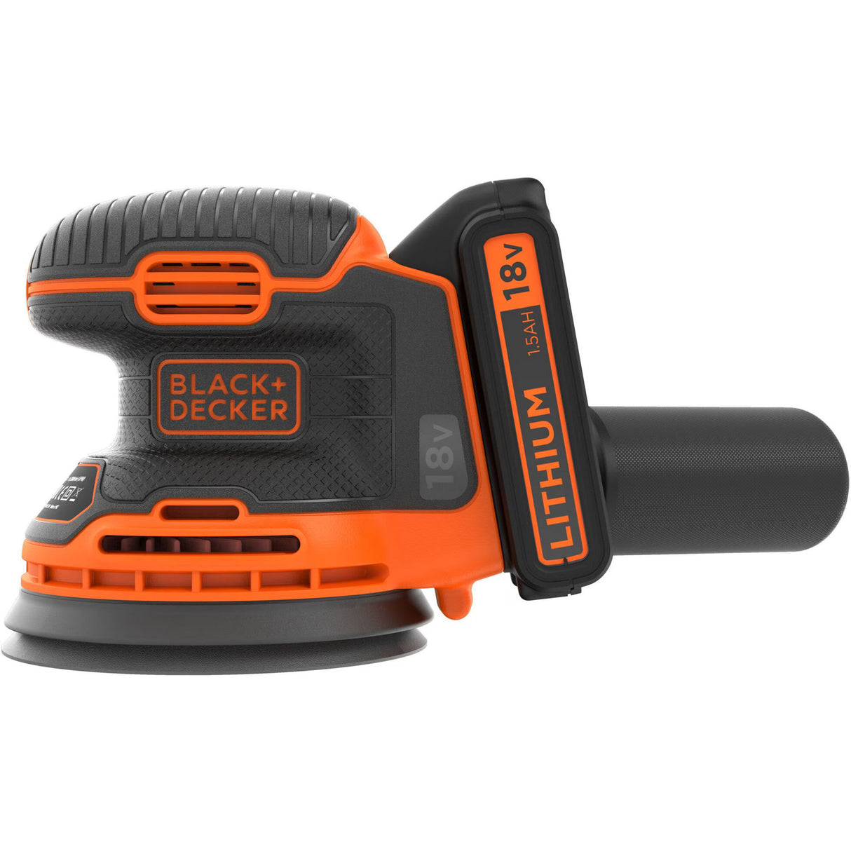 Ponceuse excentrique à batterie Black+decker bdcros18 18v (noir orange, sac de rangement, chargeur et batterie inclus)