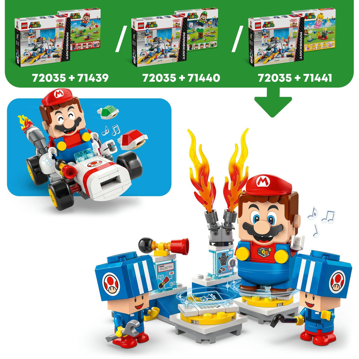Lego super mario 72035 garage des crapauds mario kart