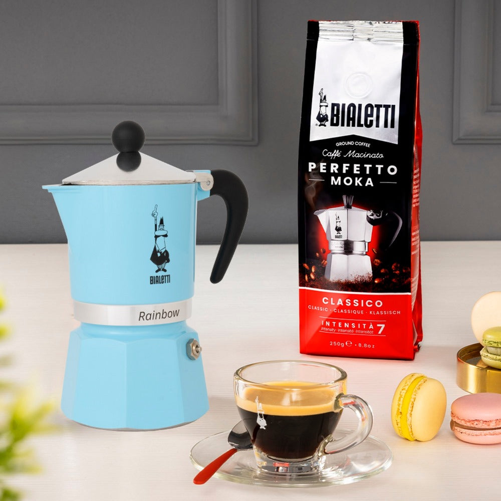 Machine à expresso Bialetti arc-en-ciel (bleu clair, 6 tasses)