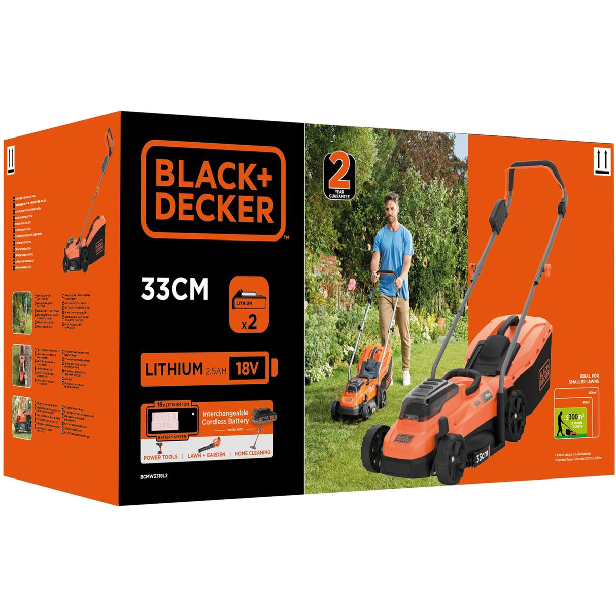 Tondeuse à gazon Black+decker bcmw3318l2-qw 2x 18v (orange noir, 2x batterie 18v 2,5ah et chargeur inclus)