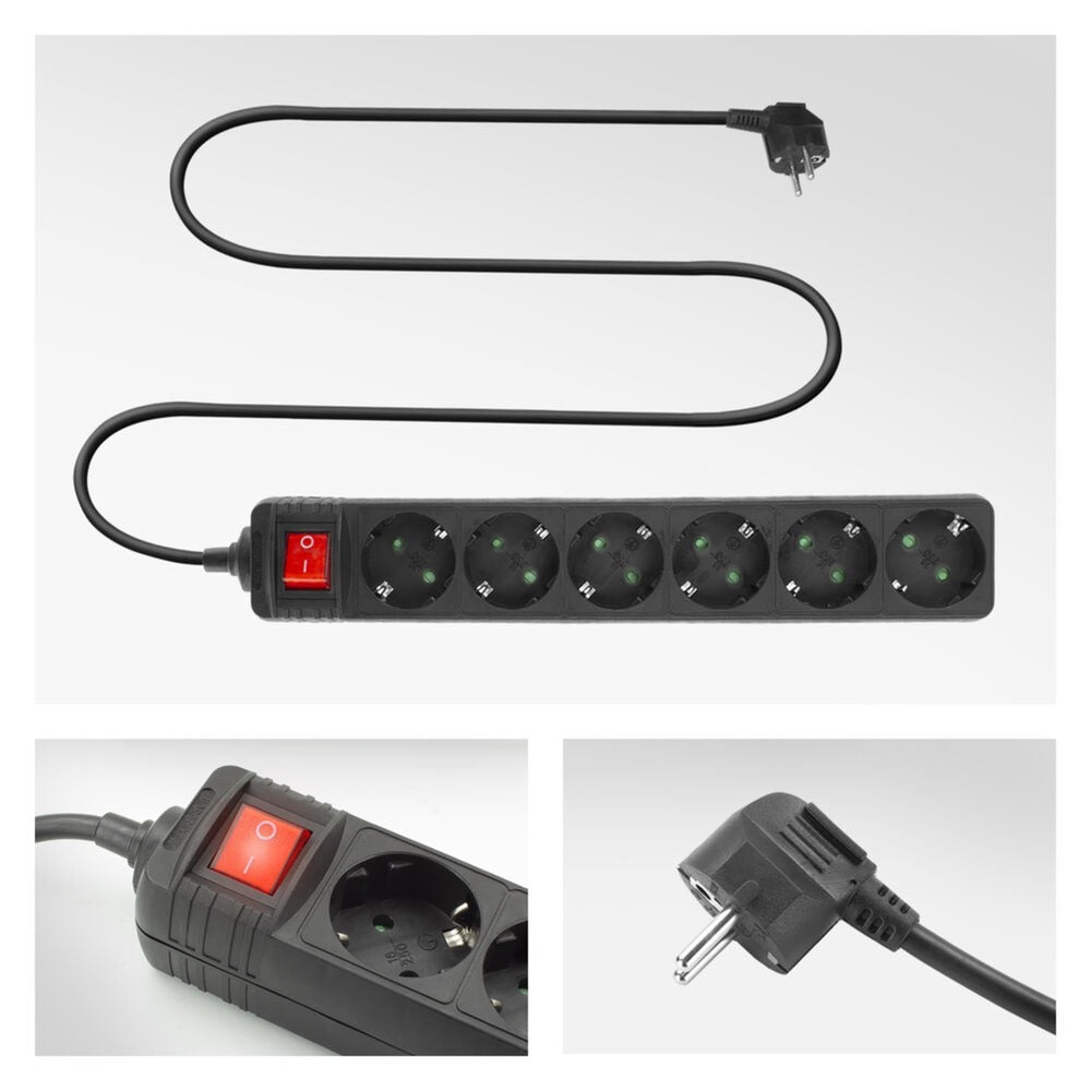 Multiprise Act avec interrupteur lumineux, 6 prises, 3 m, noir ac2465