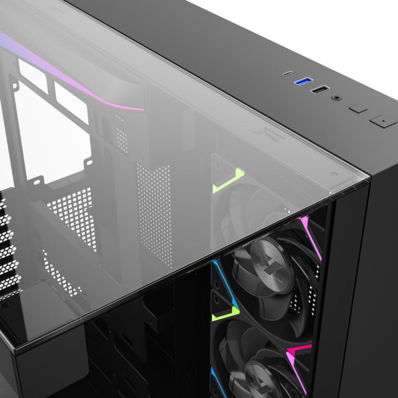 Boîtier tour midi Xyz PC Gear Tesseract A-RGB (noir | 2x USB-A | 1x USB-C | RVB | Verre trempé)