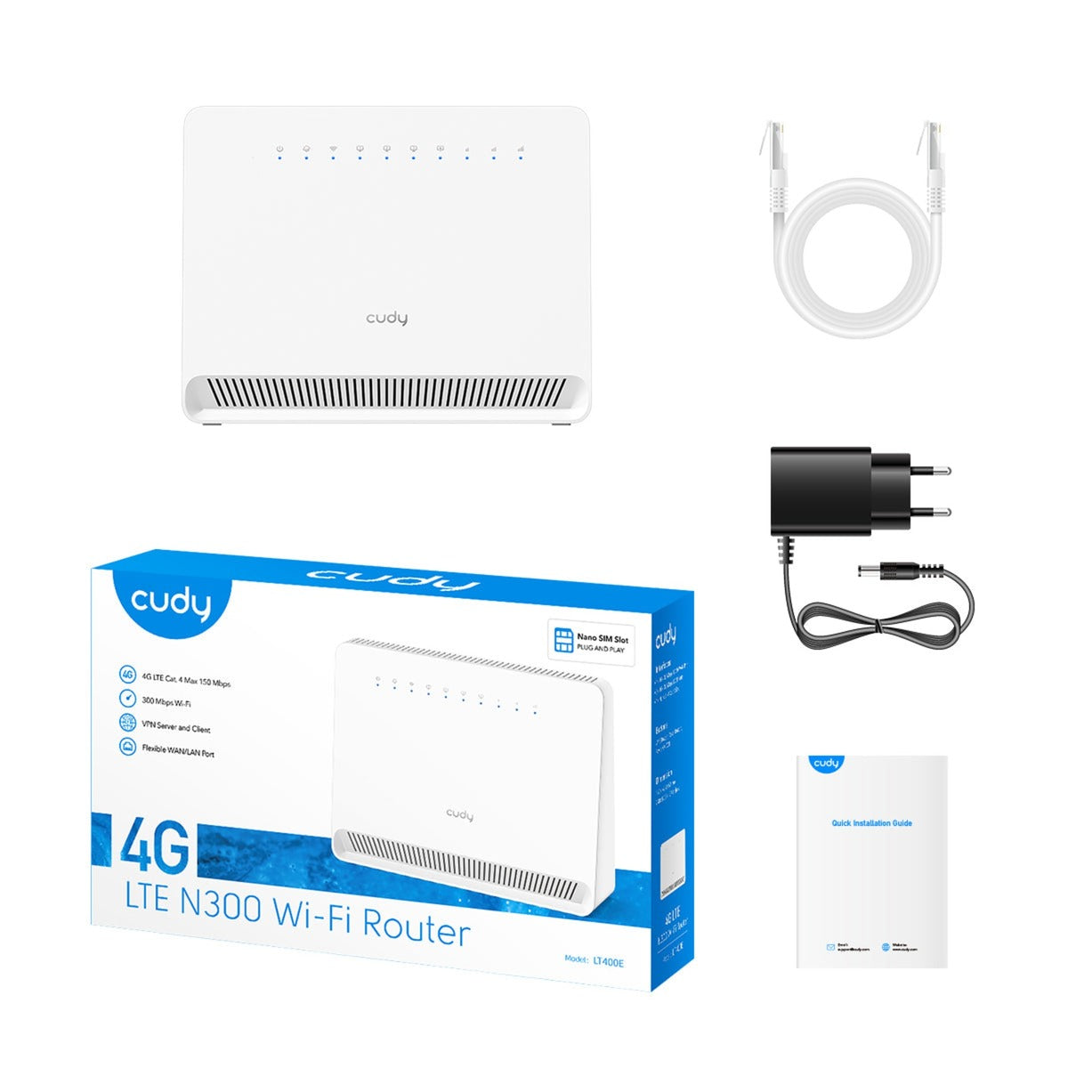 Routeur Cudy N300 Wi-Fi 4G LTE Cat4 (blanc, application, emplacement Nano SIM)