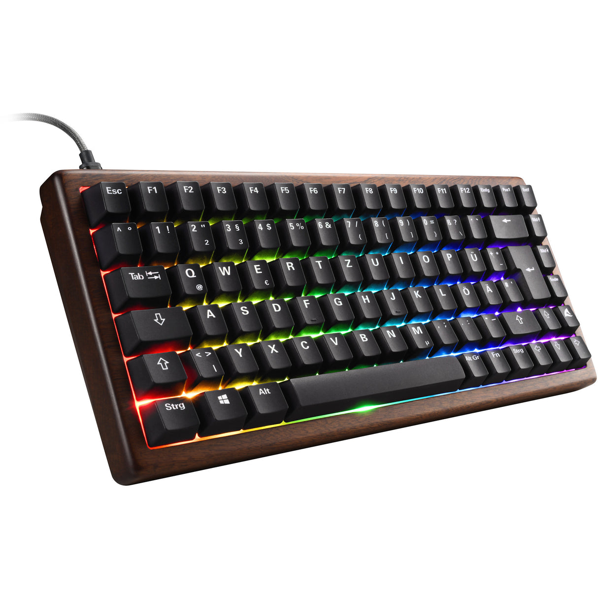 Sharkoon Skiller SGK50 S3 Wood PBT RGB clavier de jeu mécanique (couleur bois, disposition américaine (QWERTY), Gateron G Pro 3.0 jaune, 75%, LED RVB)
