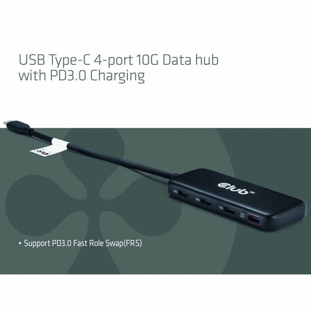 Hub de données Club 3D USB-C 4 ports 10G avec hub USB PD3.0 (noir)