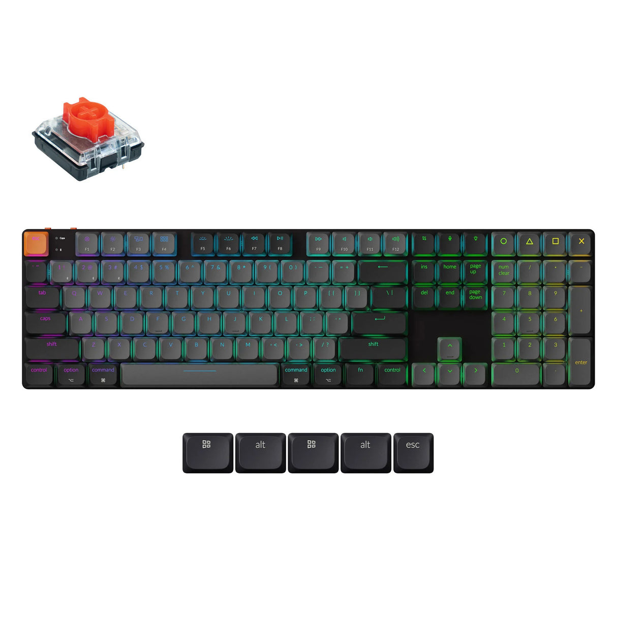 Clavier mécanique Keychron k5x-b1 (noir, disposition américaine (qwerty), rouge mécanique, 100%, RVB, touches ABS transparentes, Bluetooth USB-C)