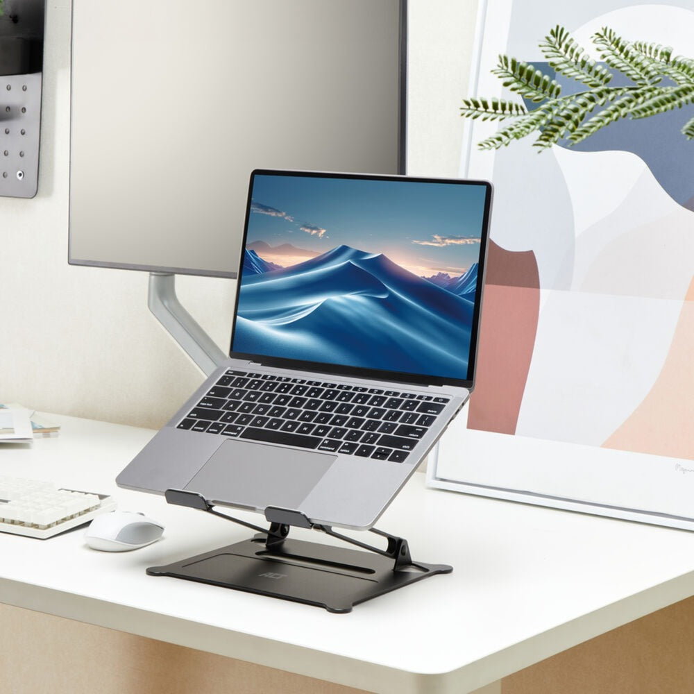 Support pour ordinateur portable Act Connectivity, aluminium, pliable, réglable en hauteur en continu (noir)