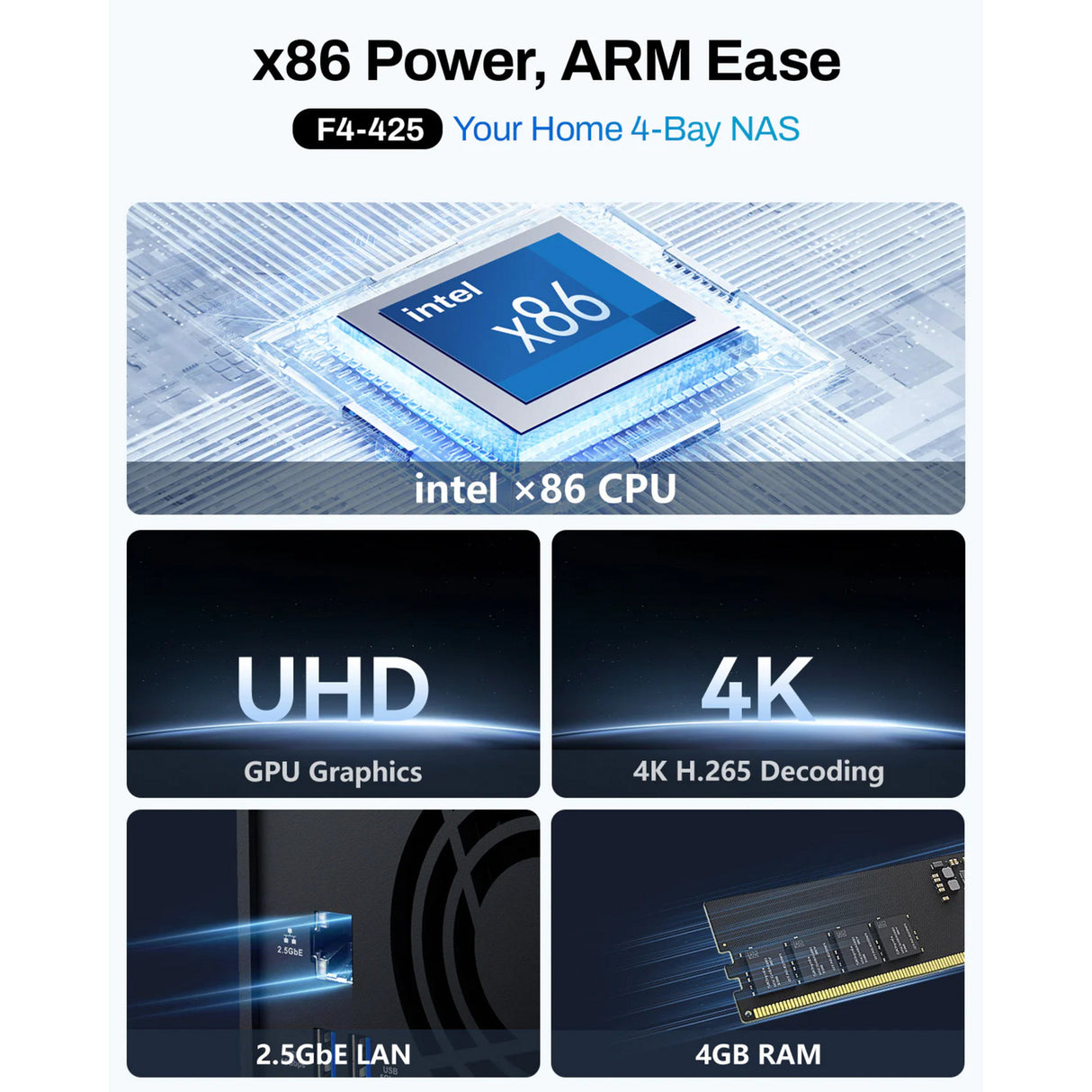 Terramaster f4-425 nas (noir, 1x 2,5GBE, HDMI, USB)