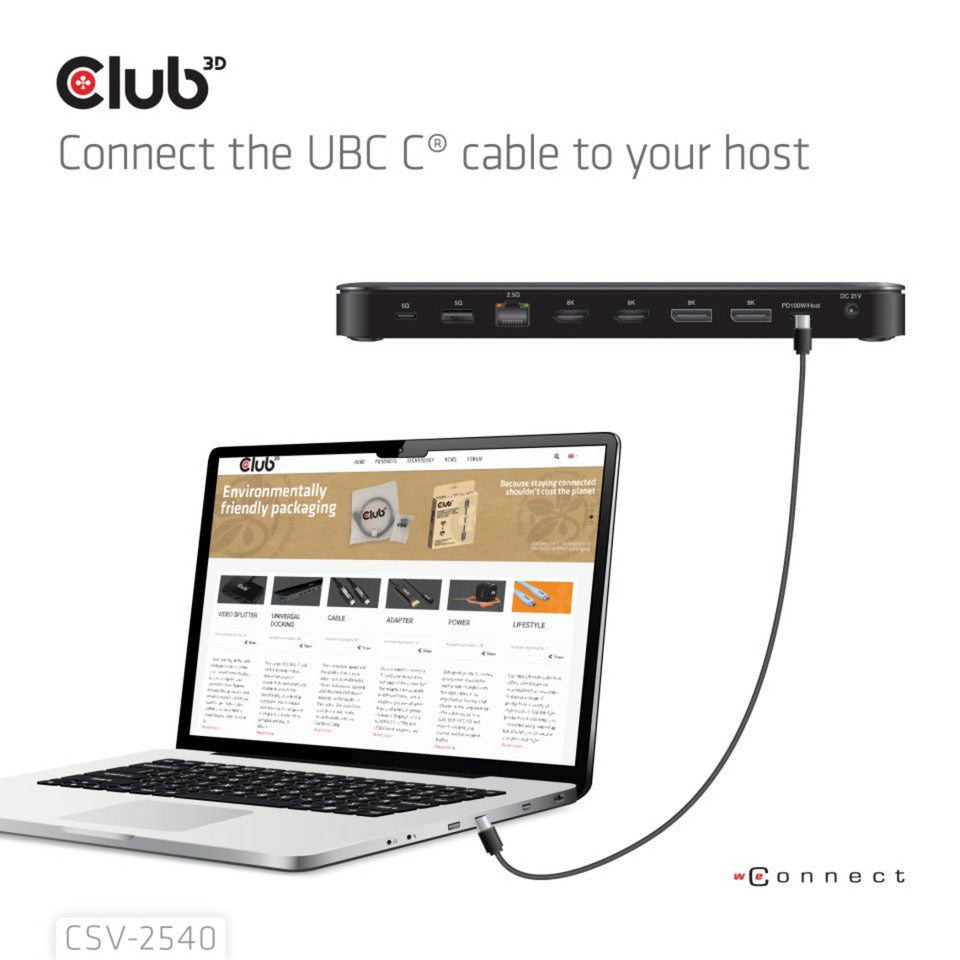 Station d'accueil à quatre écrans USB-C Club 3D 14-1 (noir)