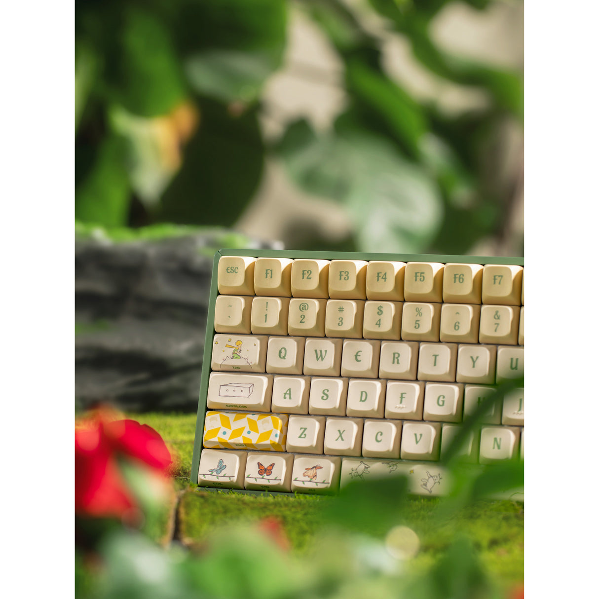 Clavier de jeu mécanique RVB Iqunix f97 floral date (vert, disposition américaine (qwerty), iquunix petit prince, 96 %, LED RVB, remplaçable à chaud, pbt, 2,4 GHz | Bluetooth 5.1 | USB-C)