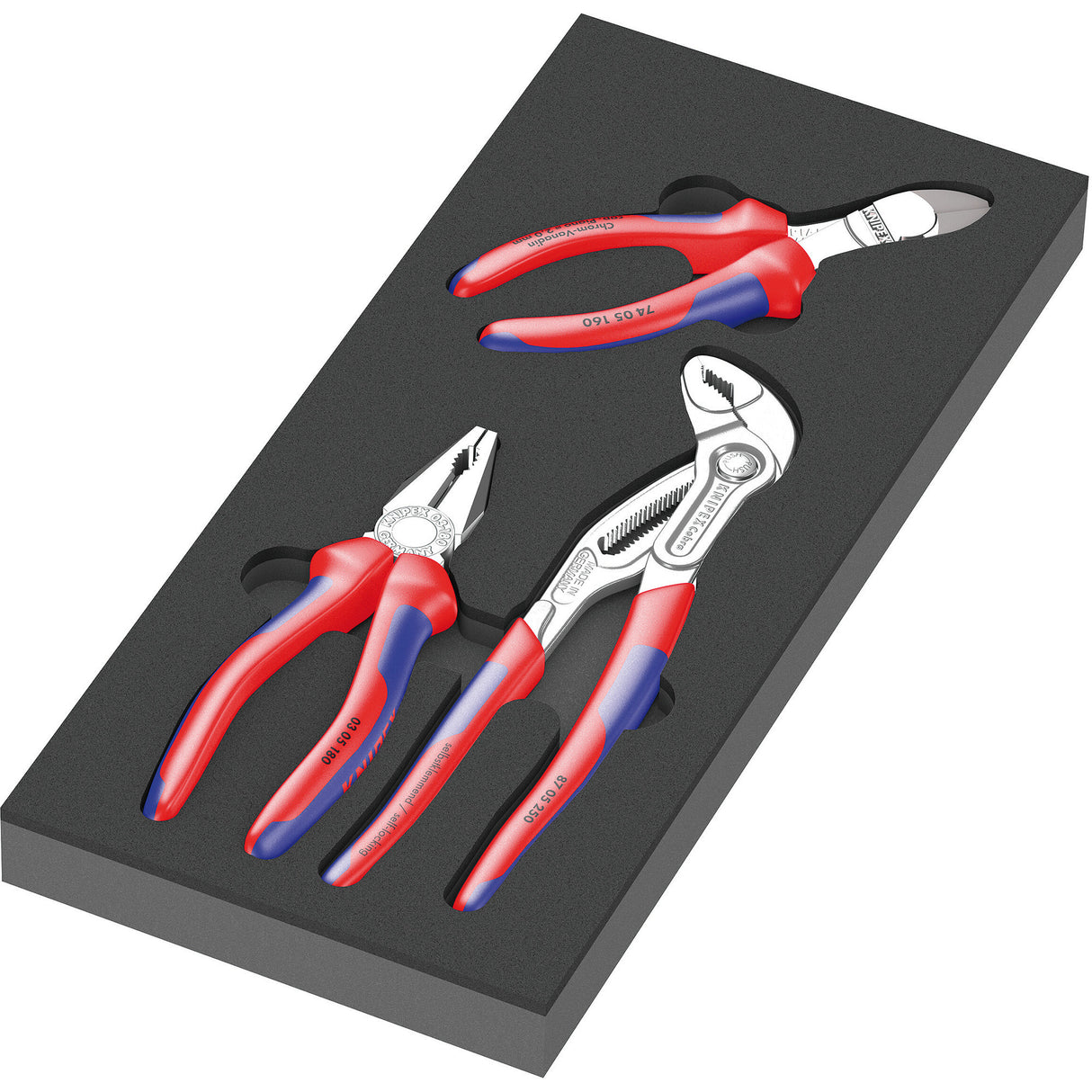 Wera 9784 insert en caoutchouc mousse avec jeu de pinces Knivex vde 1, jeu de pinces 3 pièces (gris noir)