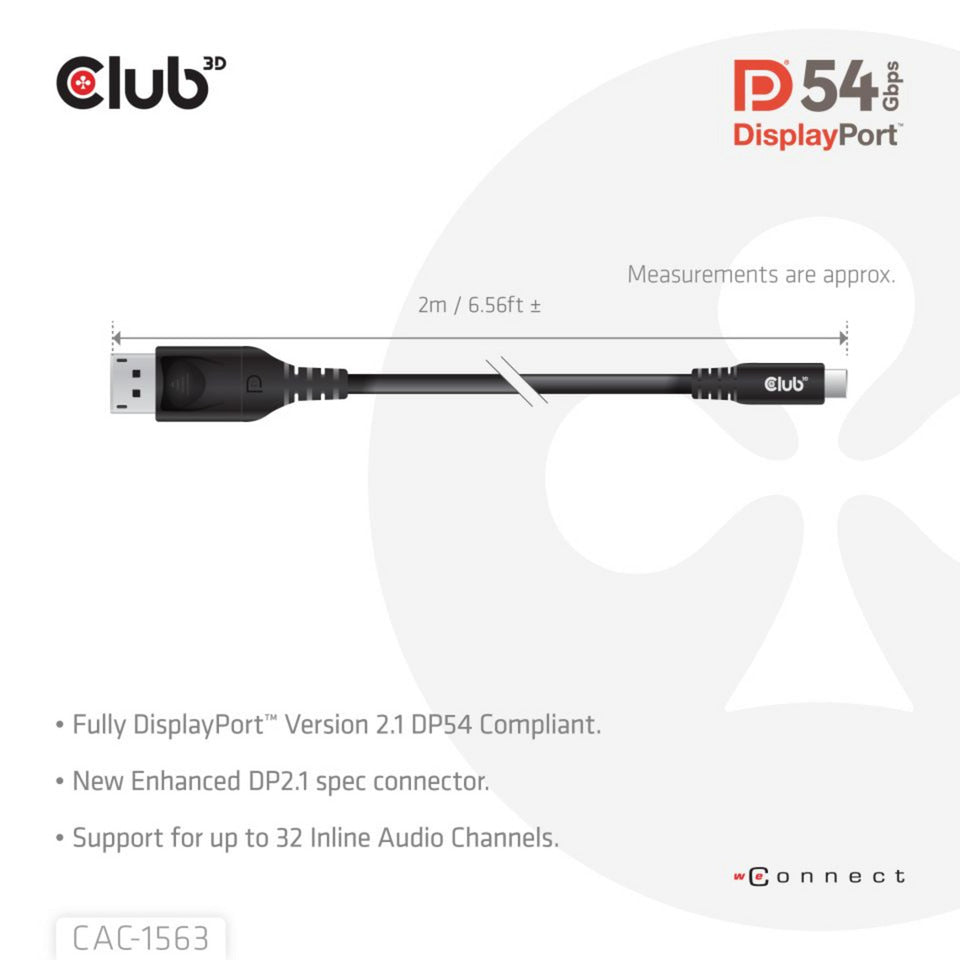 Câble bidirectionnel Club 3D USB-C vers DisplayPort 2.1 DP54, 8K120Hz 2 m (noir)