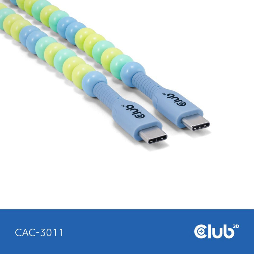 Câble perlé Club 3D USB-C bleu, câble de 2 mètres (bleu)