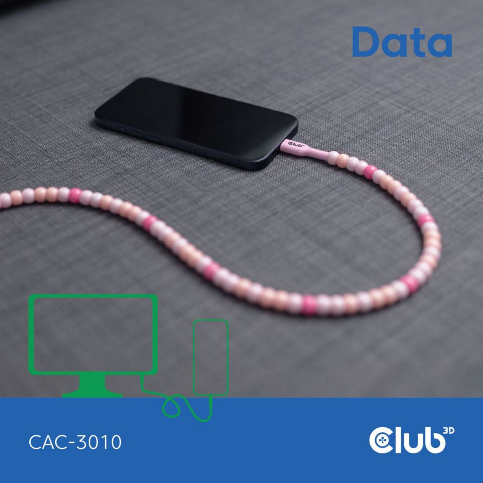 Câble perlé Club 3D USB-C rose, câble de 2 mètres (rose)