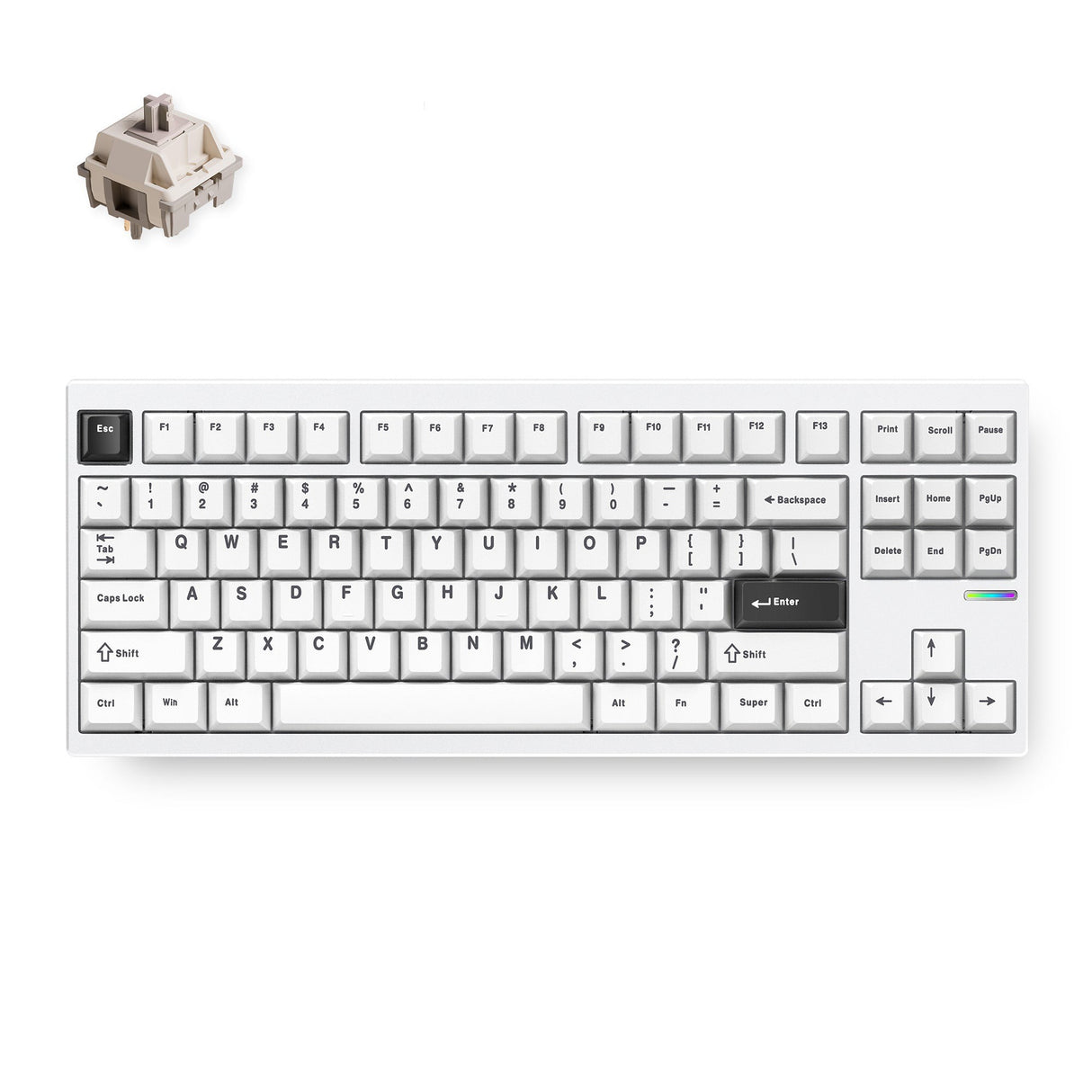 Mchose gx87 ultra : électrophorèse blanche vintage blanc aluminium mécanique personnalisé, clavier (blanc noir, KTT vintage blanc, 80% TKL, RGB, hot swap, double-shot PBT, Bluetooth USB-C sans fil)