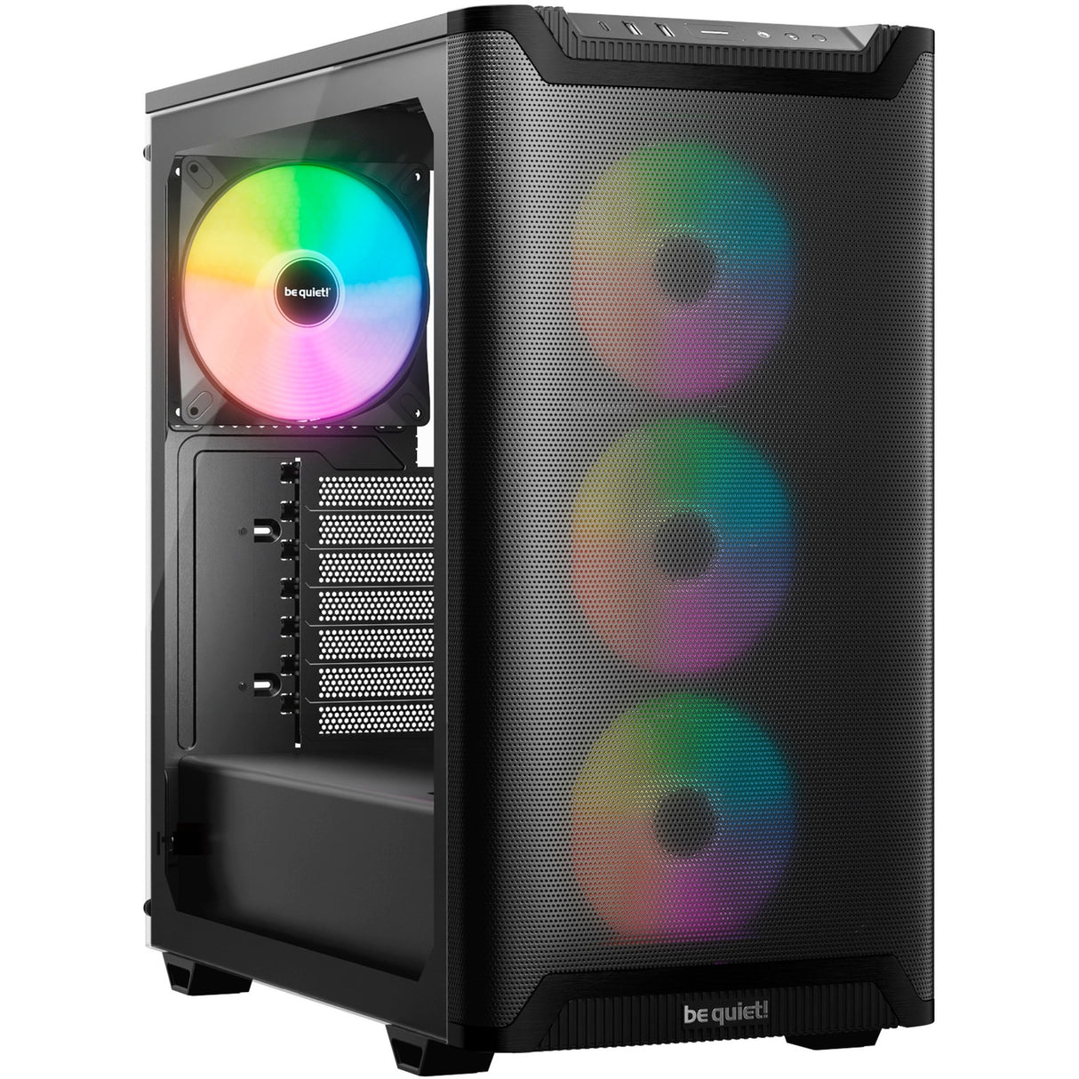 Soyez silencieux! boîtier tour midi pure base 501 lx (noir | 2x USB-A | 1x USB-C | RGB | verre trempé)