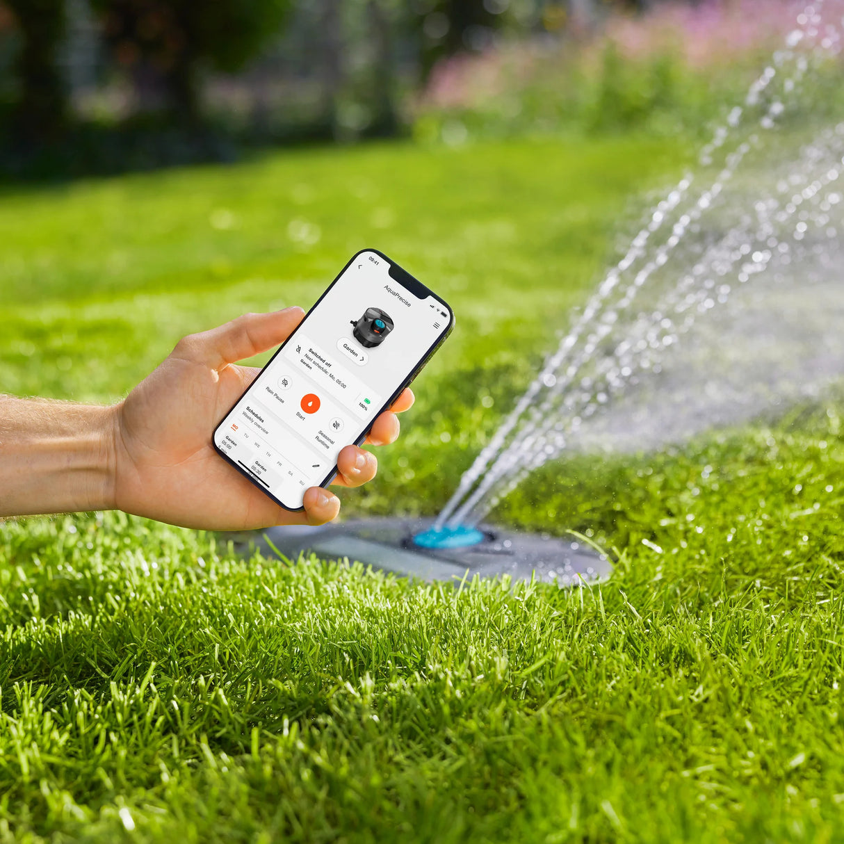 Gardena – ensemble complet de système d'irrigation par pipeline solaire, aquaprecise pour système d'arrosage de pelouse (gris turquoise)