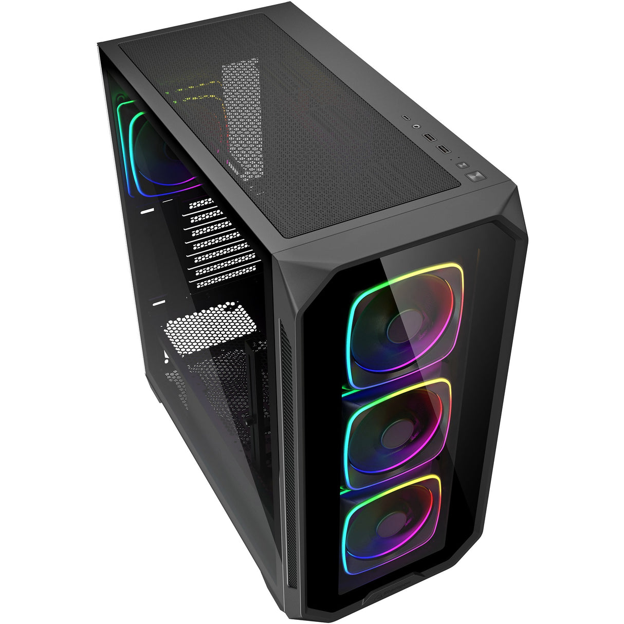 Boîtier tour midi Sharkoon ak5g rgb (noir | 2x usb-a | 1x usb-c | rgb | verre trempé)